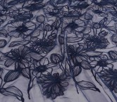 Navy micro tulle floral embroidery