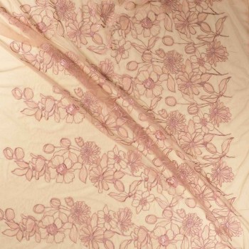 Micro tul bordado  floral rosa