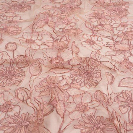 Micro tul bordado  floral rosa