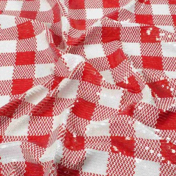 Red white macro vichy sequins stretch