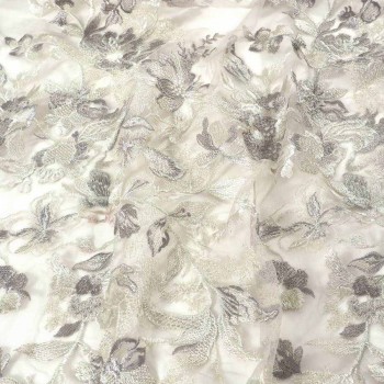 Beige grey delicate florar edge tulle
