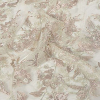 Beige pink delicate florar edge tulle