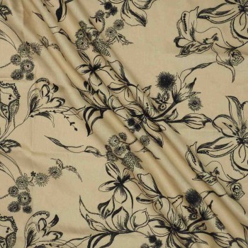 Beige embroidered flower linen