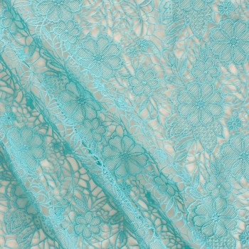 Turquoise floral guipure textu