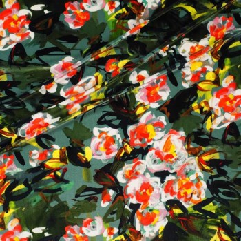 Terciopelo estampado flor verde