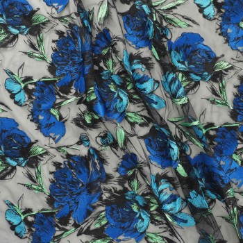 Dibujo floral bordado azul