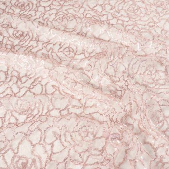 Encaje bordado floral rosa