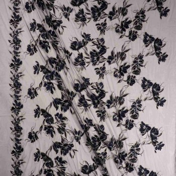 Tul floral monocromo negro