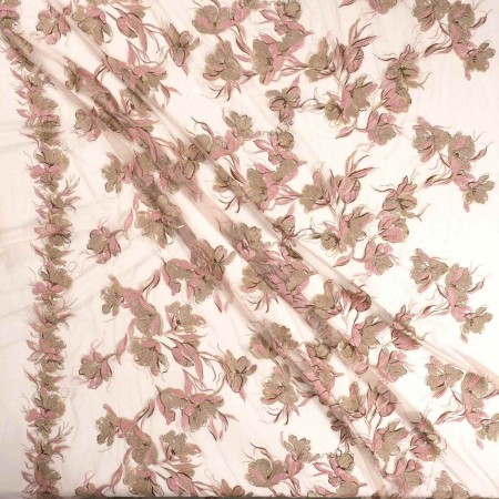 Tul floral monocromo rosa oro