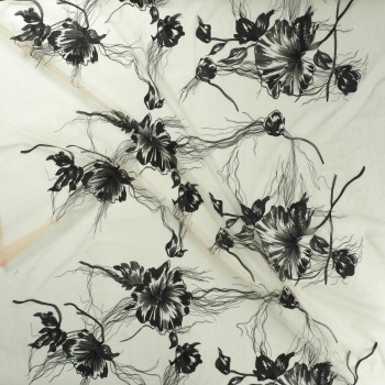 Black fluid metallic flower embroidery
