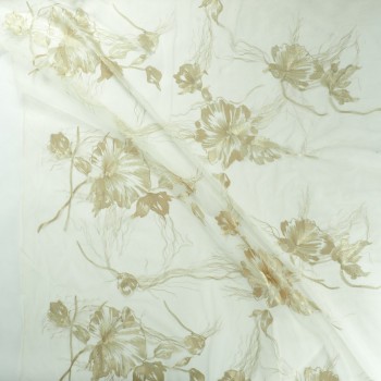 Lt gold fluid metallic flower embroidery