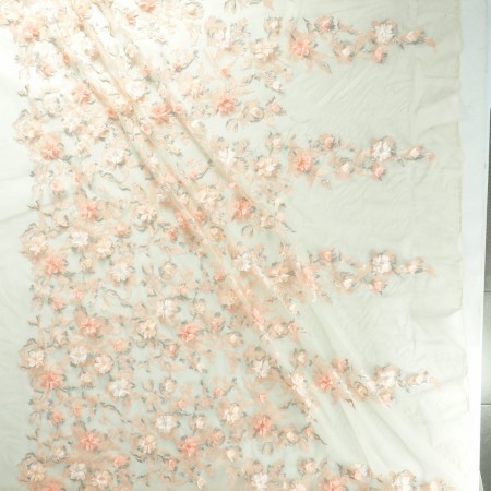 Light embroidery with 3d flowers salmon