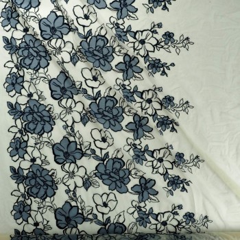Navy floral embroidery with bubble organza