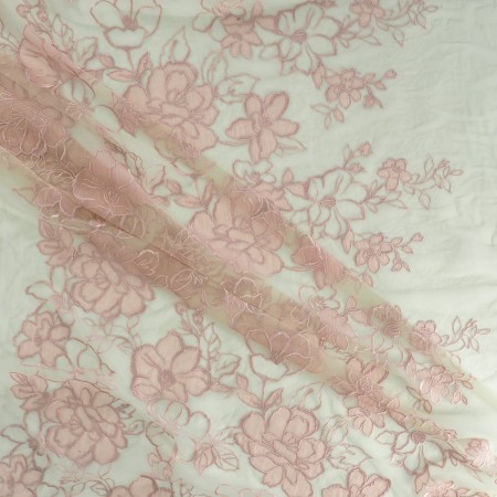 Pink floral floral embroidery with bubble organza