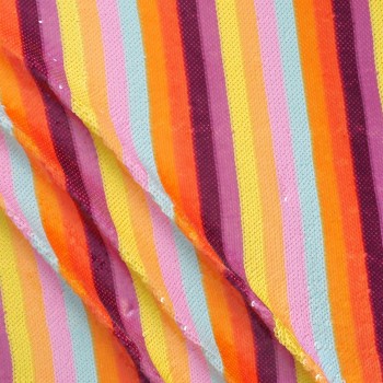 Striped sequins on stretch multicolor lila