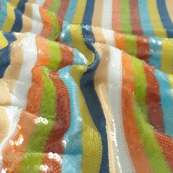 Multicolor blue green striped sequins on stretch