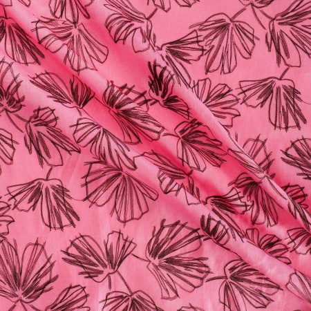 Leaves on linen fuxia