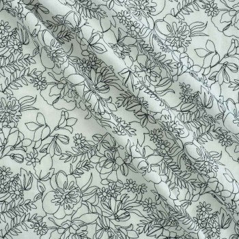 Off white outlined flowers on linen