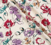 Flower on viscose linen ivory
