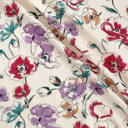 Flower on viscose linen ivory