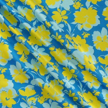 Jacquard mikado flores azul amarillo