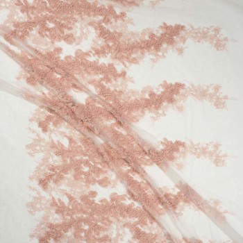 Old pink 3d florar embroidered tulle
