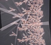 Pale pink foliage embroidered tulle