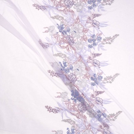 Lilac flower embroidered tulle edge