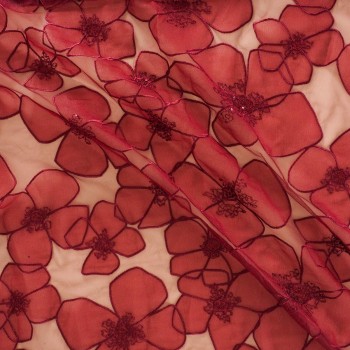 Flor organza sobre tul =2931 burdeos