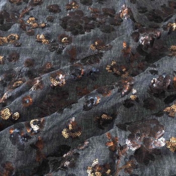 Lino bordado con lentejuelas azul