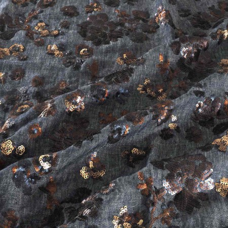 Blue linen embroidered sequins