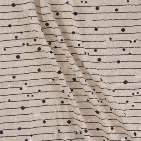 Navy beige linen embroidered sequins