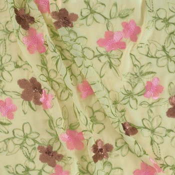 Chiffon bordado lentejuelas verde