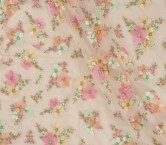 Pink yellow flower embroidered tulle