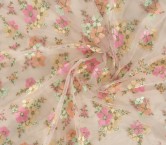 Pink yellow flower embroidered tulle
