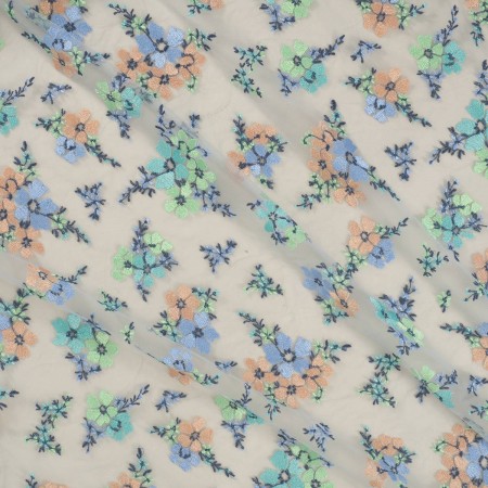Green blue flower embroidered tulle