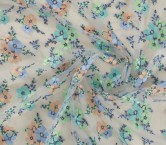 Green blue flower embroidered tulle