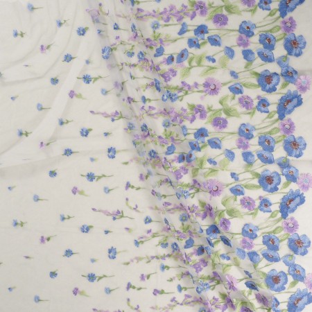 Blue flowers embroidered tulle