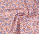 Blue orange embroidered flowers on stripes