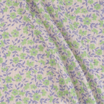 Green lavander embroidered flowers on stripes