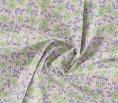 Green lavander embroidered flowers on stripes
