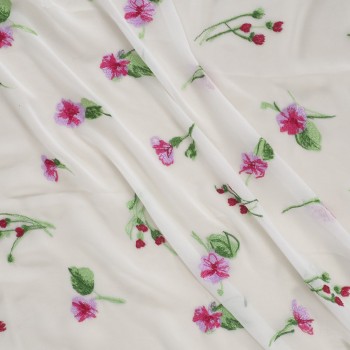 Chiffon bordado flores blanco