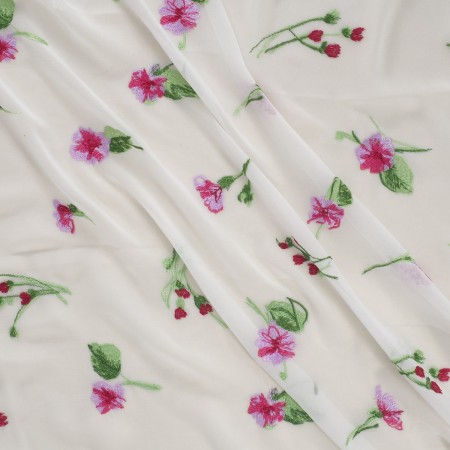 Chiffon bordado flores blanco