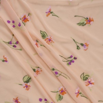 Chiffon bordado flores salmon