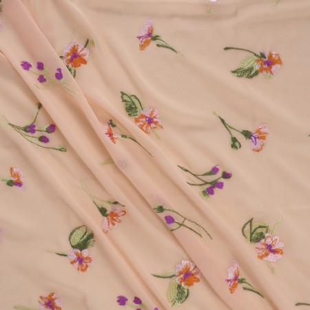 Chiffon bordado flores salmon