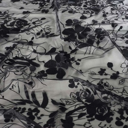 Black embroidered tulle flower