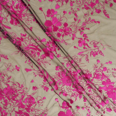 Tul bordado flor =2922 rosa oscuro