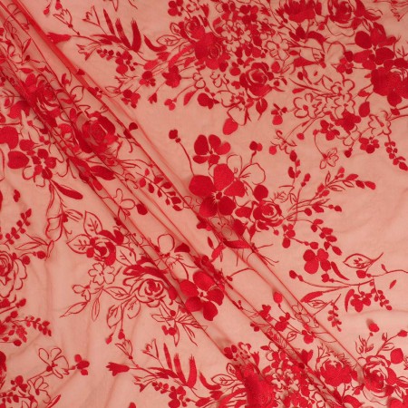 Tul bordado flor =2922 rojo