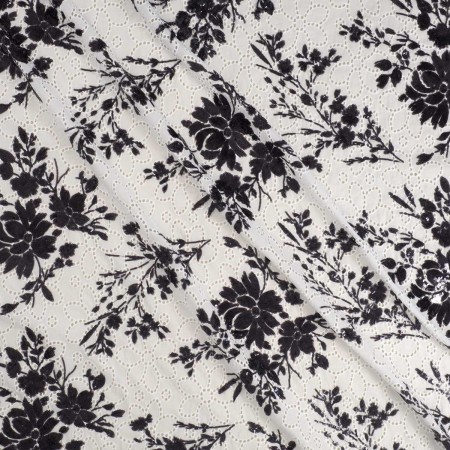 Black white embroidered cotton voile