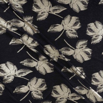 Tejido de punto plisado lamé marino dorado